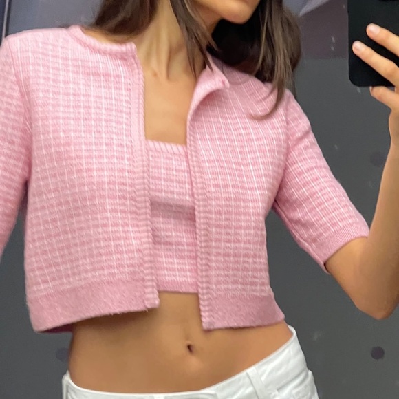 Zara plaid cropped knit cardigan - Picture 2 of 5